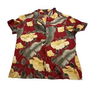 Caribbean Joe Petite Floral Button Up Hawaiian Shirt 100% Rayon Size PS